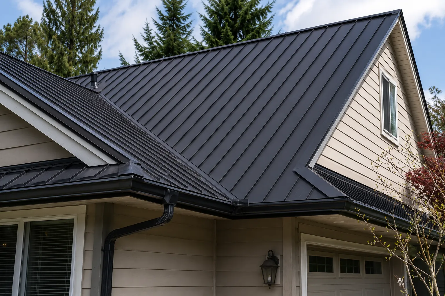 New black standing seam metal roof installation — Surrey, BC